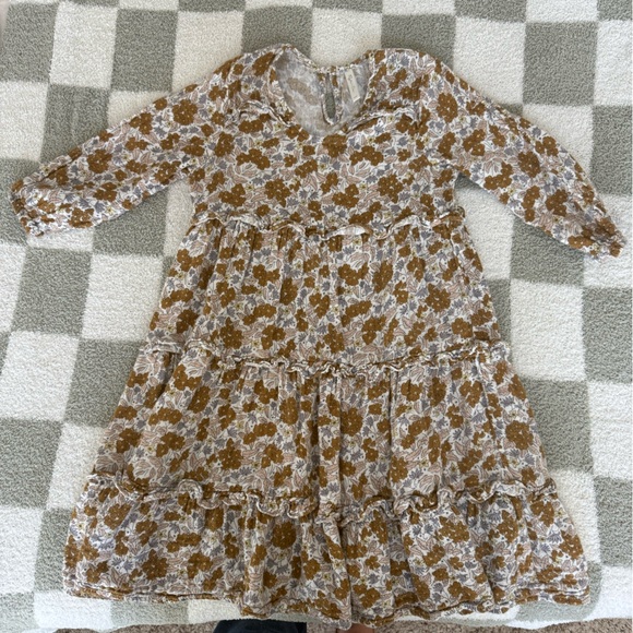 Rylee + Cru Other - Brown and Cream Floral Long Sleeve Dress